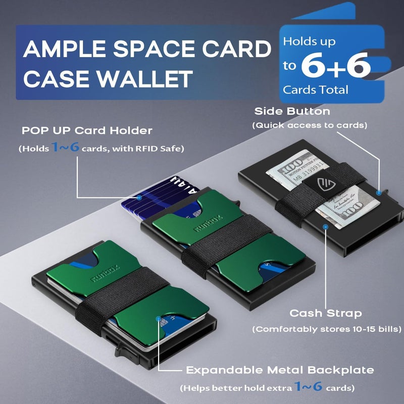 RUNBOX Mens Business Card Holder, Slim Card Wallet for Men and Women, Minimalist RFID Blocking Wallet with Pop-Up Function, Thin Design, Metal Cases Holds 6+6 Cards, Gifts for Men, Men's Accessories - Image 2